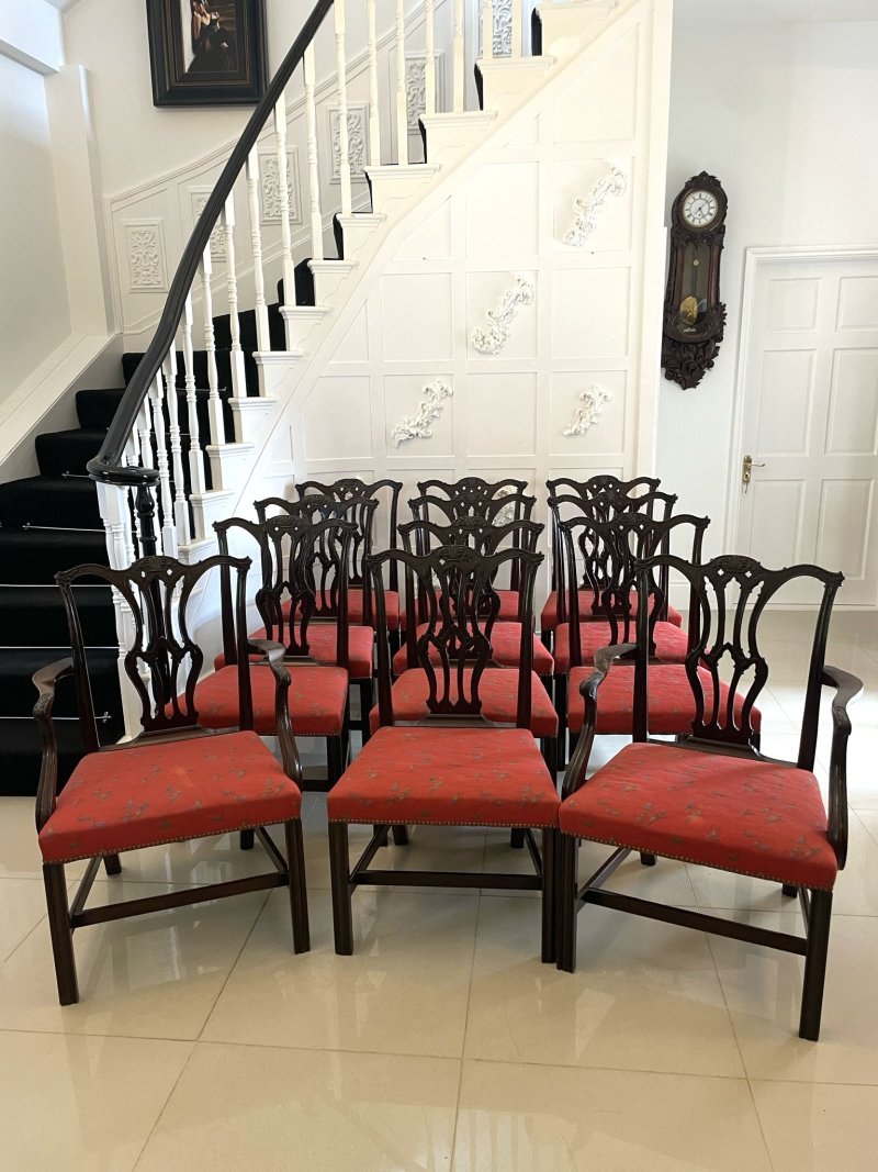 Set of 12 Antique Victorian Quality Carved Mahogany Dining Chairs - Image 2